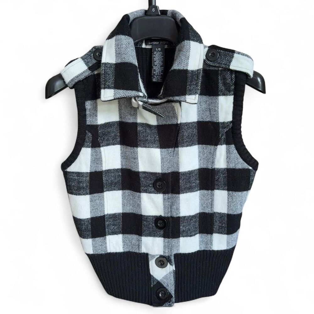 Vintage Y2K Sweater Project Black and white plaid vest size L/G fits S